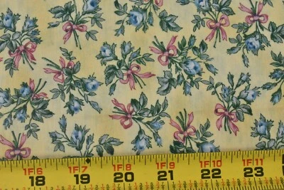 By 1/2 Yd, Pink & Blue Floral on Yellow Quilt Cotton, Classics by Moda, P6700 - Image 1 of 4