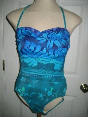  Traje de baño Carol Wior para mujer talla 8 una pieza turquesa brillo floral traje de baño Foto 1 de 4