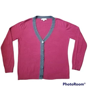 Merona Women's Red Button Up Cardigan Sweater Size XL Long Sleeves Grey Accents  - Picture 1 of 5