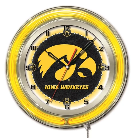 Iowa Hawkeyes HBS Neon Yellow Black College Battery Powered Wall Clock (19") Cover