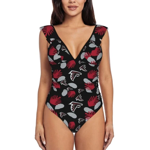 Atlanta Falcons Women's Ruffle One Piece Swimsuit Hawaiian Printed Swimsuit Cover