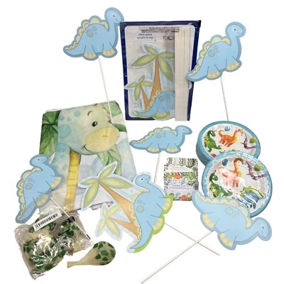 Baby Shower Dinosaur Decorations Lot Diaper Raffle Photo Backdrop Balloons Plate - Image 1 of 4