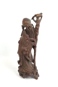 Antique Chinese Immortal God Longevity Shou Lao Child Carved Wood Statue 12" - Picture 1 of 8