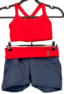 Zella Girl Workout Set Junior's Medium Jog Bra & Large Biker Shorts Gray Salmon - Picture 1 of 14