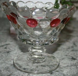 Vintage Bubble Glass Bowl Pedestal Clear and Purple Glass Decorative Dish GUC - Picture 1 of 4