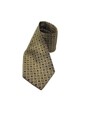Daniel De Fasson Tie Geometric Squares 100% Silk Tan Black Grey 59" x 3.75"  - Image 1 of 4