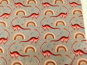 Jersey Dino Dinosaurier Regenbogen taupe beige rot 0,5 x 145cm - Bild 1 von 2