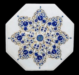 18" Octagonal Marble Table Floral Semiprecious Fine Inlay Work Home Decor Gift - Picture 1 of 7