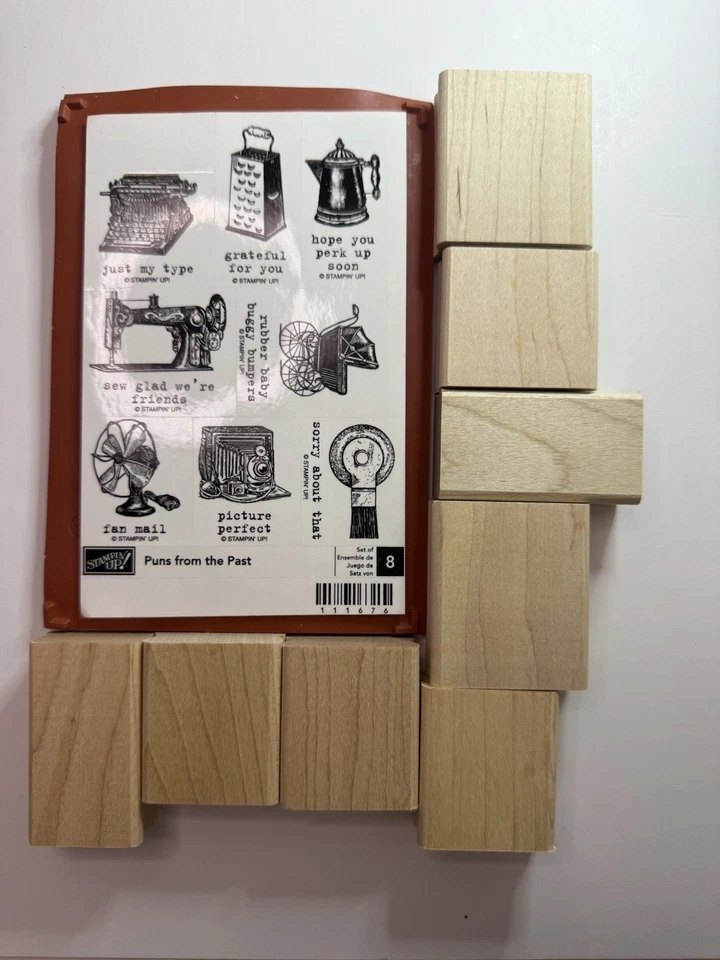 Stampin’ Up! Juego de sellos Puns from the Past máquina de escribir vintage coser café 8 piezas Foto 1 de 2