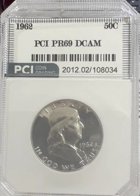 1962-P Franklin Silver Half Dollar 50C PROOF PCI 69 PR 69 - Image 1 of 3