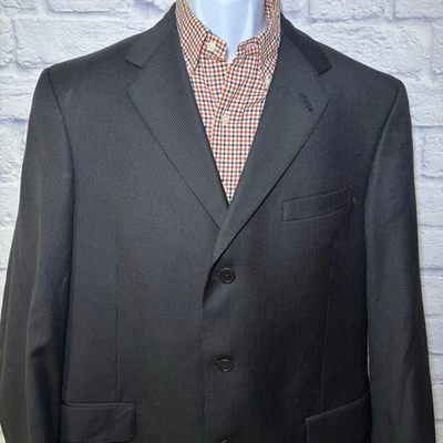 Traje Chaqueta Daniel Cremieux Loro Piana Lana 44L Negro Gris Rayas Italia EE. UU. Foto 1 de 4