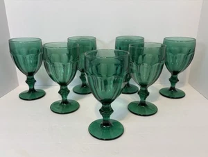 Vintage Libby Duratuff Gibralter Juniper Emerald Green Water Goblets Set of 7 - Picture 1 of 16