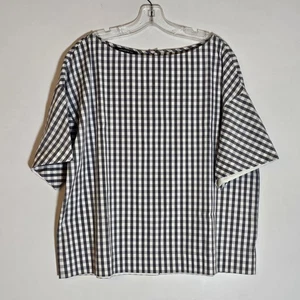 Top Lafayette 148 para mujer grande gris blanco guinga cuadrado botón trasero de gran tamaño L - Imagen 1 de 13