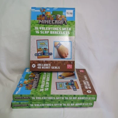 Minecraft Valentine's Card With Slap Bracelet Teacher Prizes Party Favors New  - Image 1 of 4