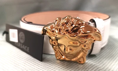 Cinturón de cuero Versace La Medusa para hombre - blanco, talla 36 DCU4140.DVTP1 90/36 ¡Nuevo! Foto 1 de 4