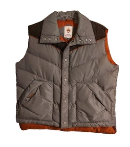 Vintage Fashioned Sportswear Goose Down Vest Men's XL Korea two tone snap Brown - Picture 1 of 10