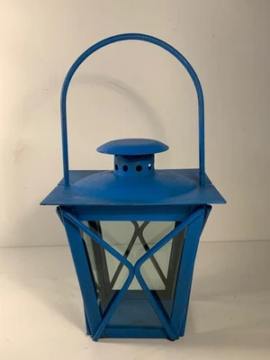 Vintage Blue Metal & Glass Lantern 7 in. - Image 1 of 4