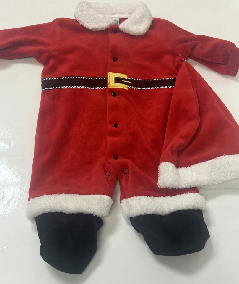 Little Me One Piece Santa Suit Hat Boy Christmas Holiday Red Outfit 3 Months - Image 1 of 4