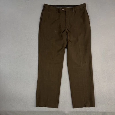 Pantalones de vestir Haggar para hombre 38x32* marrón oscuro calce clásico frente plano poliéster trabajo Foto 1 de 4