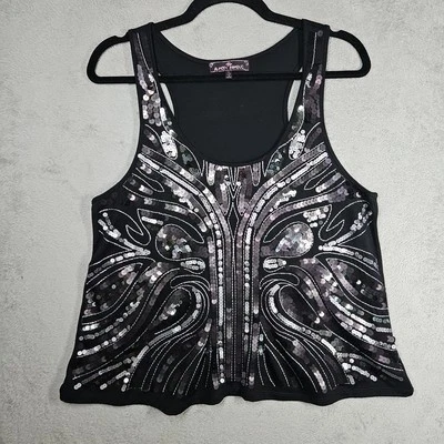 Top sin mangas fluido lentejuelas negras plateadas cepilladas deslumbrantes casi famoso talla XL NUEVO SIN ETIQUETAS  Foto 1 de 4