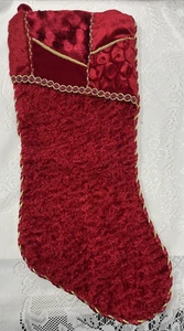 Dan Dee Crushed Red Velvet Christmas Stocking Trimmed w/Gold Lined 16" NEW - Picture 1 of 4