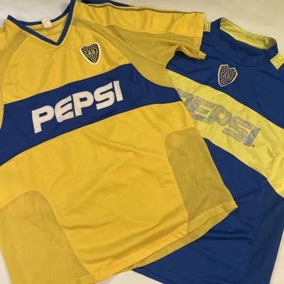 (2x) Jersey lot: Boca juniors Size Large Yellow & Blue Pepsi/Goodyear Logos - Image 1 of 4