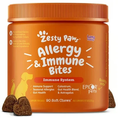 Zesty Paws Allergy & Immune Bites Soft Chew Supplement for Dogs Lamb Flavor 90ct - Image 1 of 4