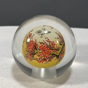 Chinesische umgekehrt bemalte Blumen Blüten Kunst Glaskugel Briefbeschwerer 3 Zoll - Bild 1 von 11