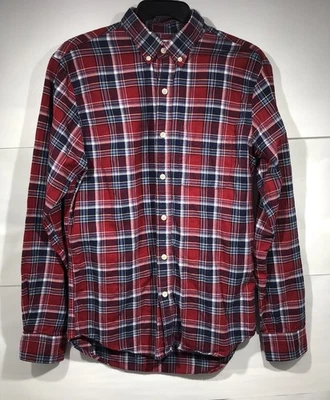 Camisa de franela ajustada Old Navy para hombre pequeña roja azul a cuadros otoño 2015 vacaciones Foto 1 de 4