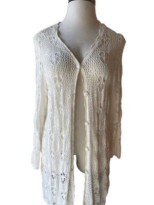 Joan Rivers 长款白色棉混纺波浪领蕾丝开衫 2XL — 第 1/4 张图片