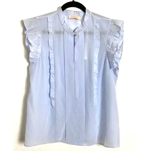 Tory Burch Silk Ruffle Shell Top Classic Light Blue - EUC 4 - Picture 1 of 9