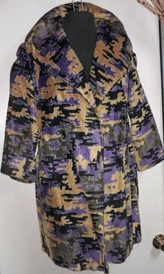 De Colección Años 50 60 Arte Abstracto Estampado Púrpura Tapiz Seda Mod Gogo Columpio Abrigo Chaqueta M Foto 1 de 4