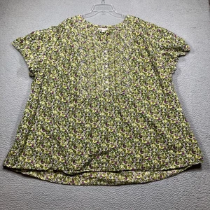 Woman Within Top Plus 4X grün Blumen Biesen Kurzarm Landhaus Kern Prärie - Bild 1 von 9