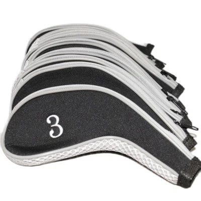 10Pcs Black & Gray Embroidered Numbers Premium Golf Iron Club Covers with Zipper - Image 1 of 2