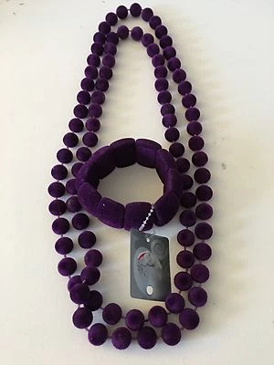 Lady Collection Imitation Jewelry Artificial  Suede Purple Neckless & Bracelet - Image 1 of 4