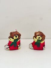 Vintage Teddy Bear Stocking Candle Taper Holders Ceramic Christmas Holiday Decor