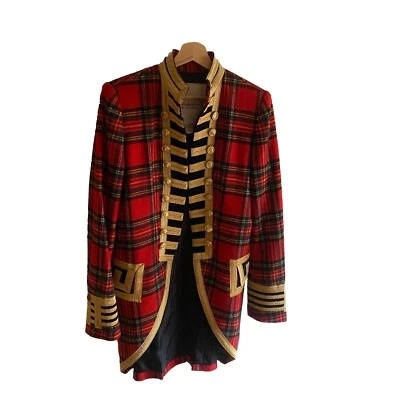 Ralph Lauren Size M Denim & Supply Red Tartan Military Frock Coat Gold Buttons - Image 1 of 4