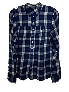 Camicia a maniche lunghe Madewell blu morbido a quadri taglia M cotone 2 tasche - Foto 1 di 8