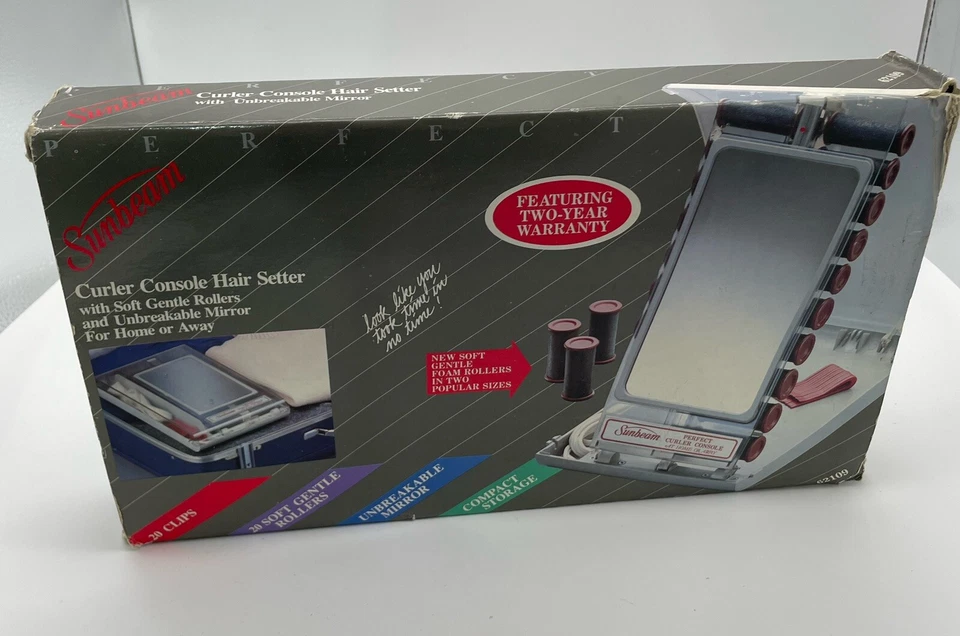 Consola rizadora de viaje vintage SUNBEAM modelo 62-8G tiene 20 rodillos, espejo, clips  Foto 1 de 4