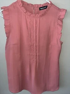 NWT Allegra K Women’s Pink Ruffle Stand Collar Short Sleeve Top Medium NEW - Picture 1 of 1