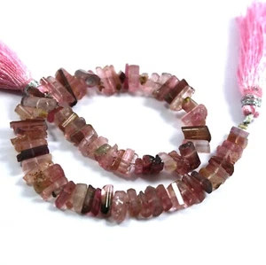 56 Ct Natural Top Pink Tourmaline Pencil Shape Raw Rough Gemstone 8 Inch beads - Picture 1 of 10