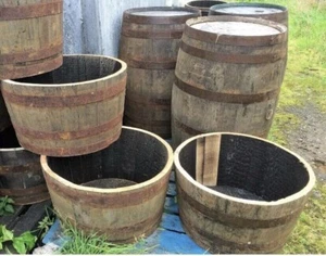 Half Whiskey Barrel Oak Planter Wooden Flower Garden Pot Basket Tubs Container. - Picture 1 of 2
