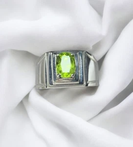 Mint Green Real Peridot Mens Womens Ring Silver 925 Unisex Peridot Gift Jewelry - Picture 1 of 3