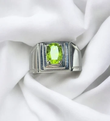 Anillo de plata 925 unisex peridoto real verde como nuevo para hombre y mujer Foto 1 de 3