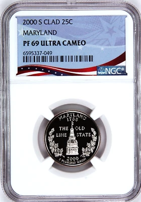 2000-S Proof State Quarter, Maryland,  PF69 Ultra Cameo NGC, Patriotic Label - Image 1 of 4