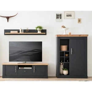 Wohnwand Wohnzimmer Set Eiche anthrazit Lowboard 158 cm Wandboard Highboard - Bild 1 von 7