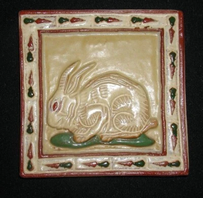 Red Clay Tile Works RCTW RABBIT decorated 6"x 6" Terracotta  Tile - Image 1 of 3