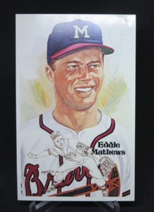 Vintage EDDIE MATHEWS SIGNED PEREZ STEELE POSTCARD  MILWAUKEE BRAVES  WD - Picture 1 of 5