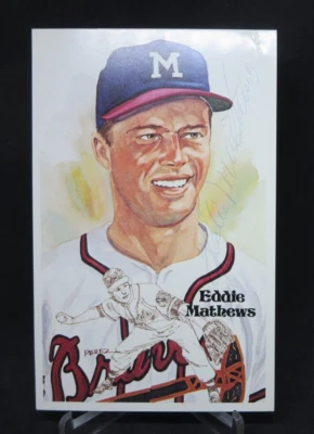 Vintage EDDIE MATHEWS SIGNED PEREZ STEELE POSTCARD  MILWAUKEE BRAVES  WD - Image 1 of 4