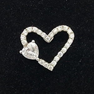 Vtg 14K White Gold Open Heart Pendant Cubic Zirconia Sliding Solitaire CZ QCD - Picture 1 of 11